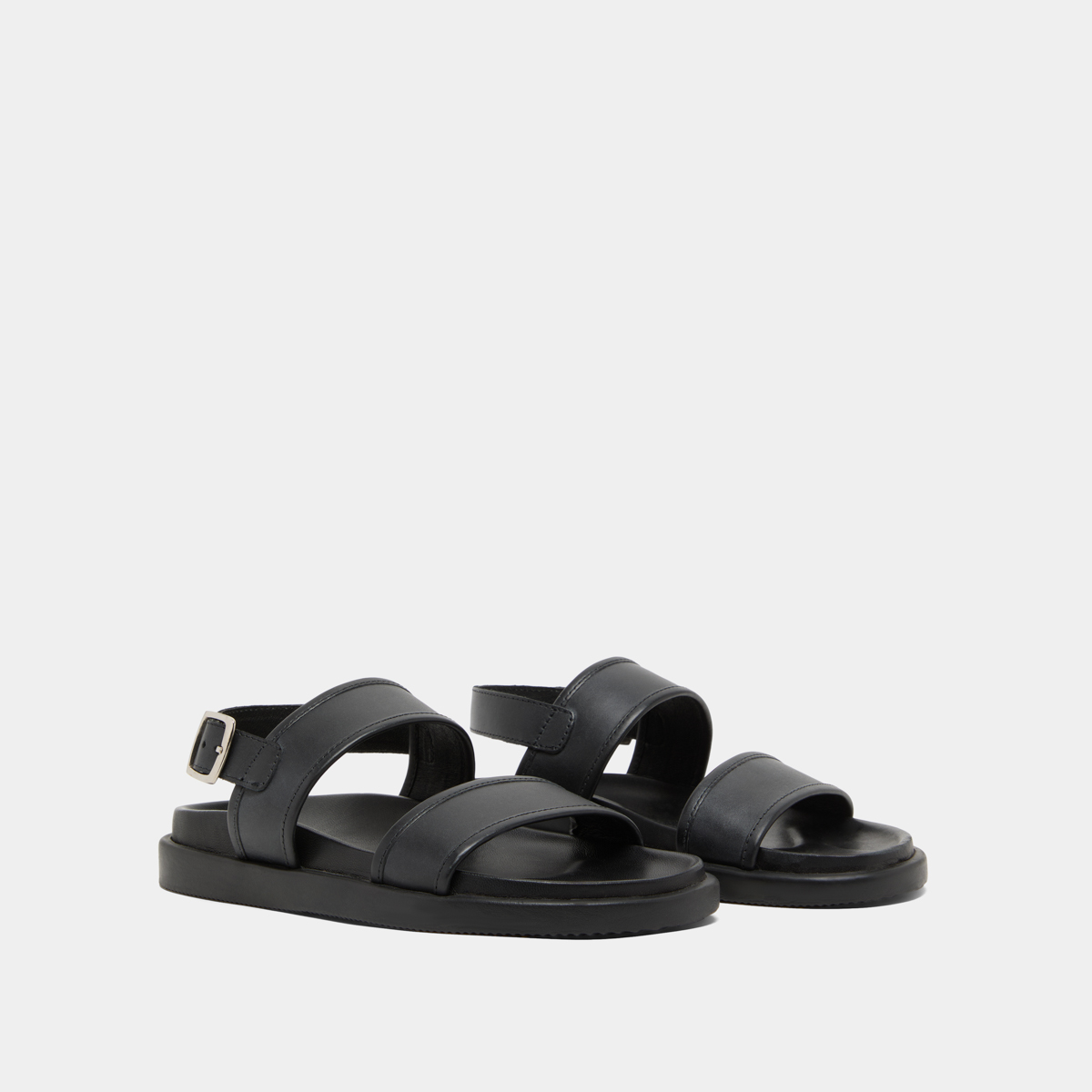 Sandals with double straps in black leather | WICHITA