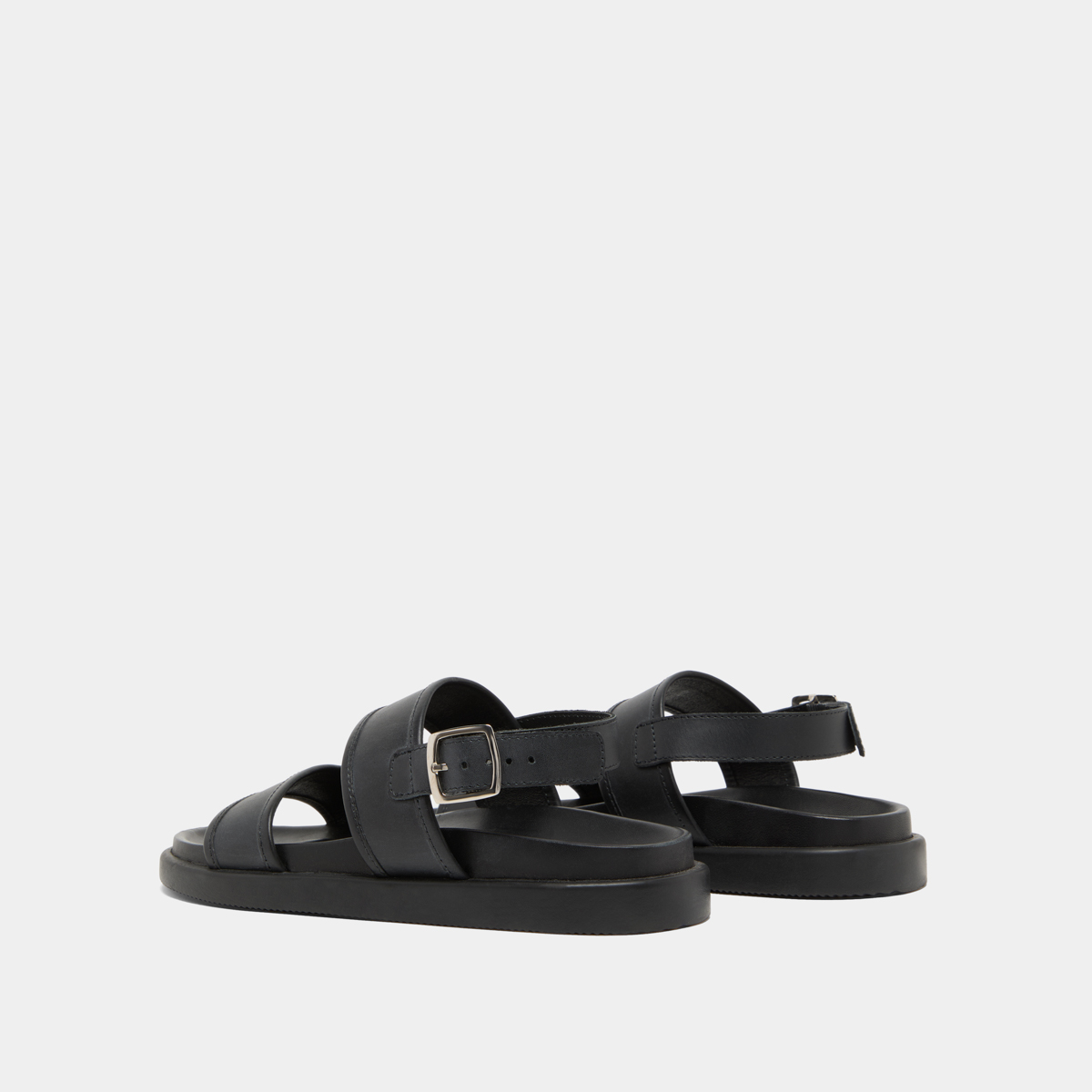 Sandals with double straps in black leather | WICHITA