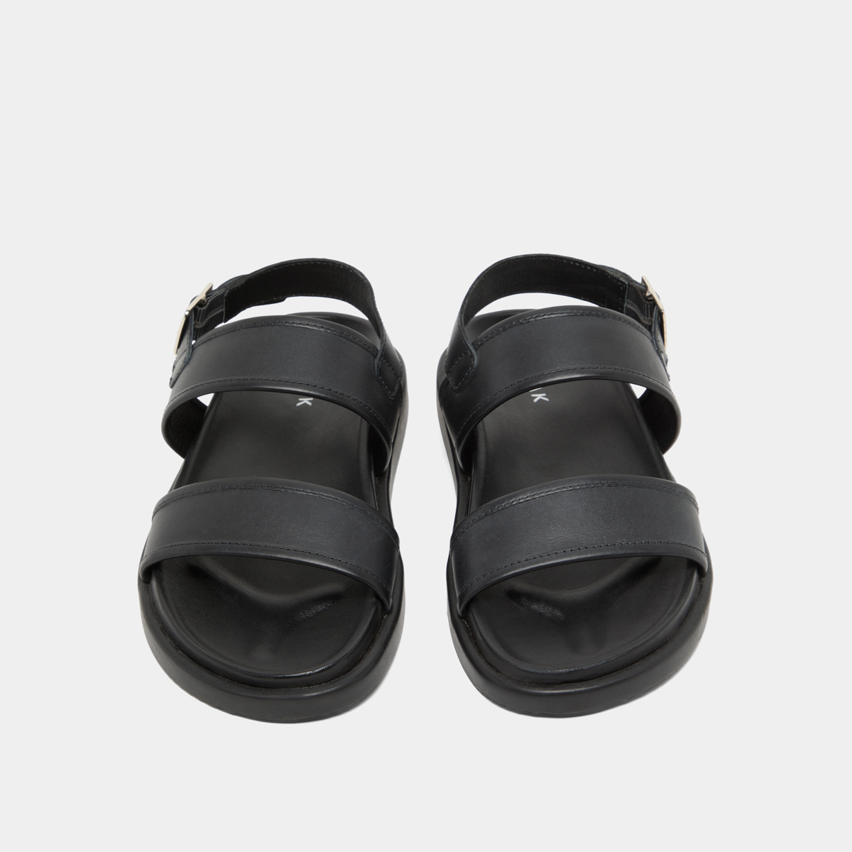 Sandals with double straps in black leather | WICHITA