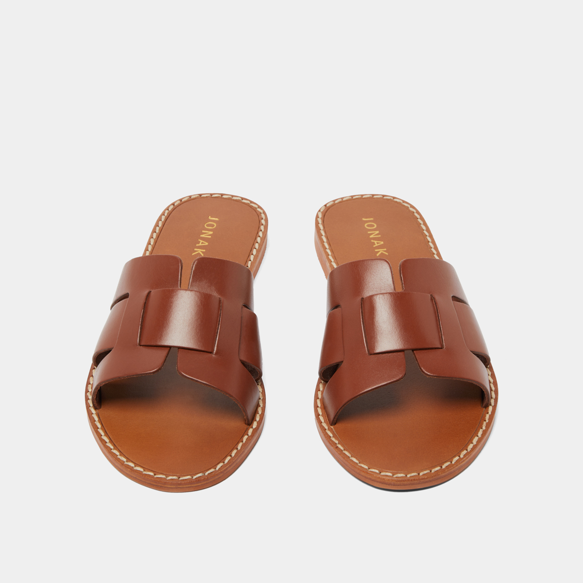 Flat sandals with wide straps in cognac leather | WILOU