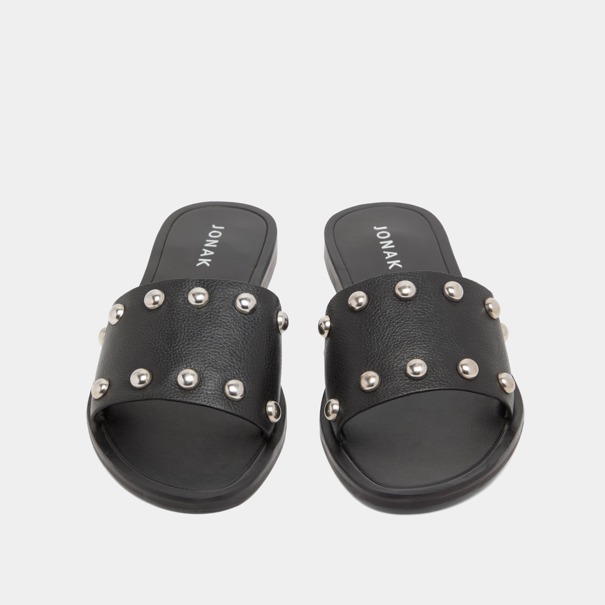 Mules with silver details in black grained leather | WINSLOW