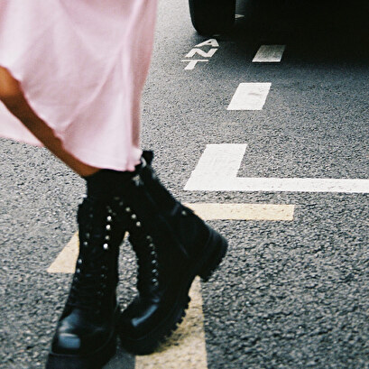 Ranger ankle boots with laces, zips and square toes - jonak x schott in black grained leather | broadway