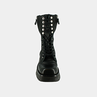 Ranger ankle boots with laces, zips and square toes - jonak x schott in black grained leather | broadway