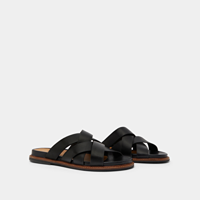 Mules with wide straps in black leather | alexandre