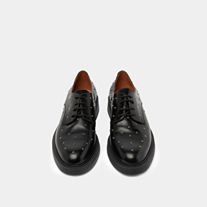 Derbies with silver details in black leather | abeille