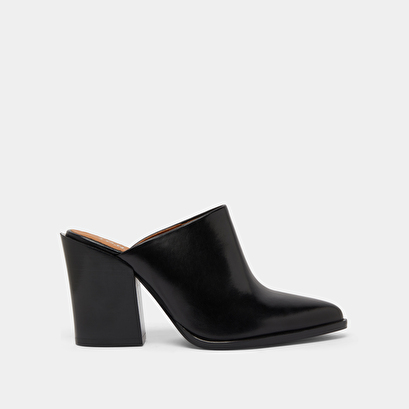 Mules with high heels in black leather | BLISS