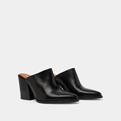 Mules with high heels in black leather | BLISS