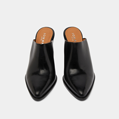 Mules with high heels in black leather | BLISS