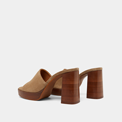 Open-toe mules with high heels in taupe suede | BOREAL