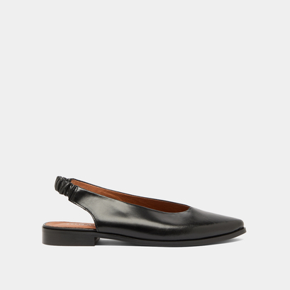 Ballet flats with open backs in black leather | acajou