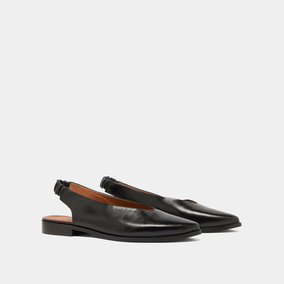 Ballet flats with open backs in black leather | acajou