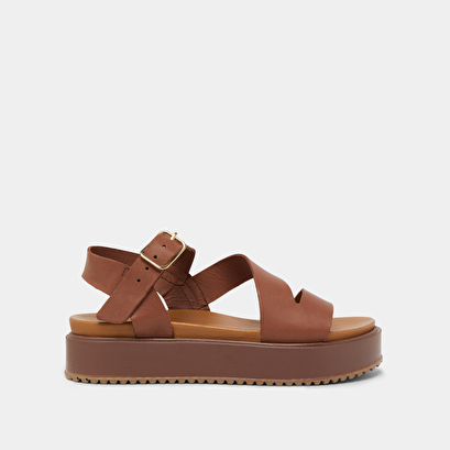 Platform sandals with straps in brown leather | isaure