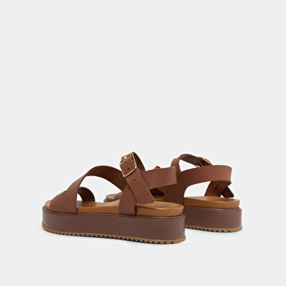 Platform sandals with straps in brown leather | isaure