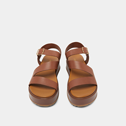 Platform sandals with straps in brown leather | isaure