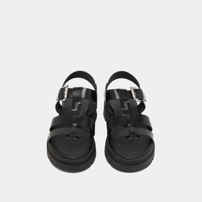 Platform sandals with monogram in black leather | LONDRES
