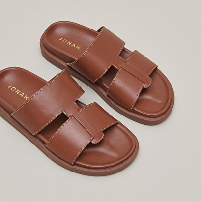 Open-toe mules in cognac leather | WESTMINSTER