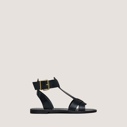 Buckle and strap sandals in black leather | whisper