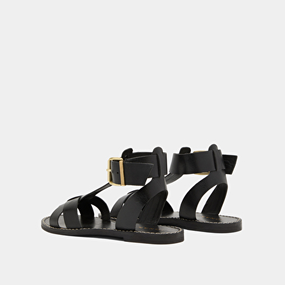 Buckle and strap sandals in black leather | whisper