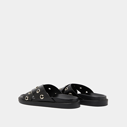Open-toe mules with silver details in black leather | wyoming