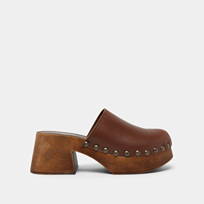 Platform mules in dark brown leather | ELLIOT