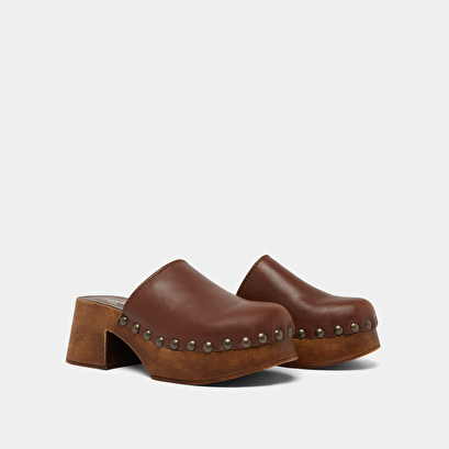 Platform mules in dark brown leather | ELLIOT
