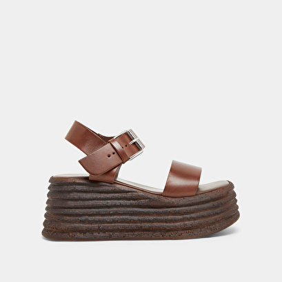 Wedge sandals with thick straps in dark brown leather | ERWAN