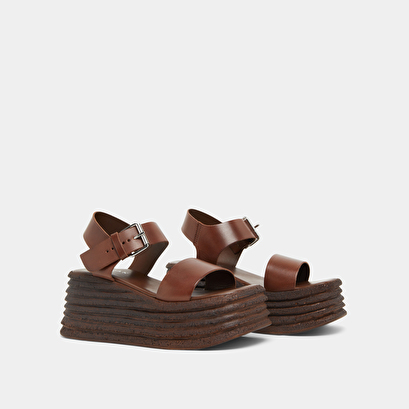 Wedge sandals with thick straps in dark brown leather | ERWAN