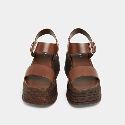 Wedge sandals with thick straps in dark brown leather | ERWAN