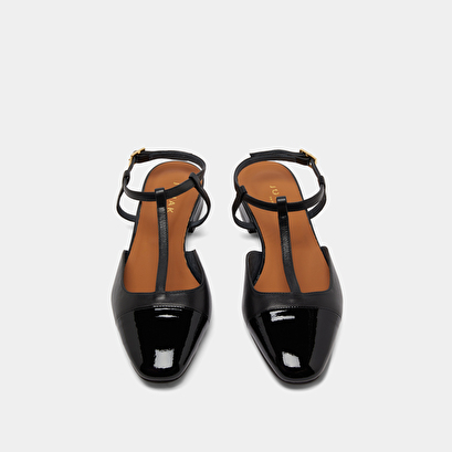 Ballet flats with adjustable buckles in black leather and patent | DHAPUS