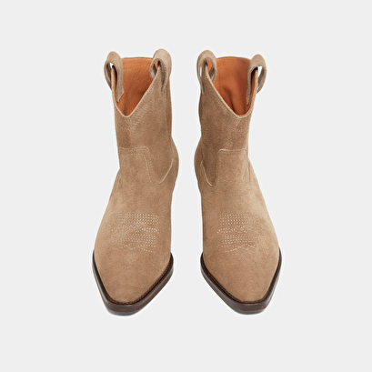 Lowboots with bevelled heels in taupe suede | donate