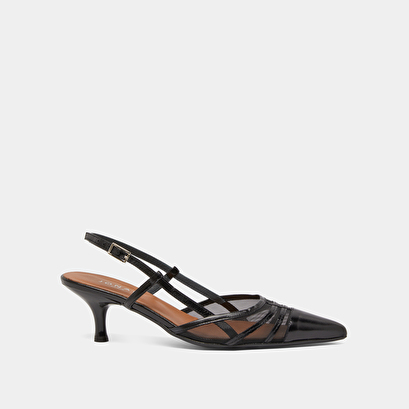 Heeled pumps in shiny black leather and mesh | DAMOISEAU