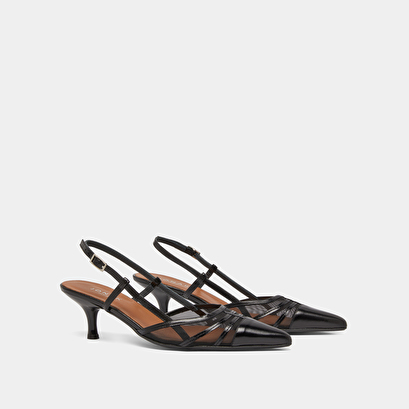 Heeled pumps in shiny black leather and mesh | DAMOISEAU