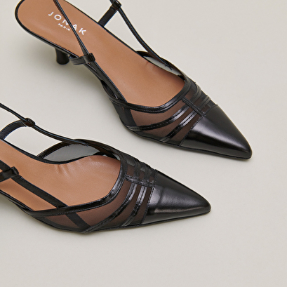 Heeled pumps in shiny black leather and mesh | DAMOISEAU