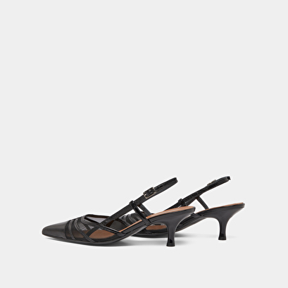 Heeled pumps in shiny black leather and mesh | DAMOISEAU