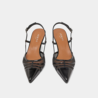 Heeled pumps in shiny black leather and mesh | DAMOISEAU