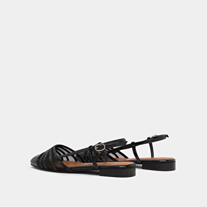Ballet flats with open backs in black pleated patent and mesh | DESIRE