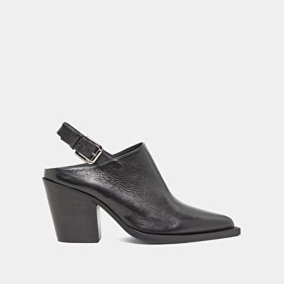 Mules with beveled heels in black leather | doren