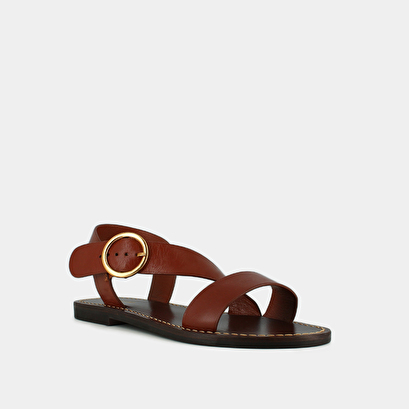 Asymmetrical sandals in cognac leather | WABLO