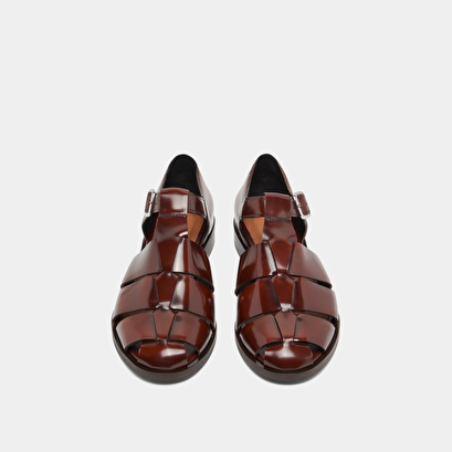 Sandals in brown glazed leather | agosta
