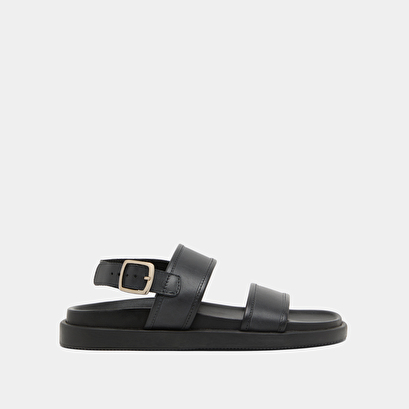 Sandals with double straps in black leather | wichita