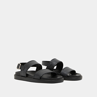Sandals with double straps in black leather | wichita