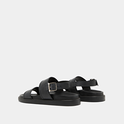 Sandals with double straps in black leather | wichita