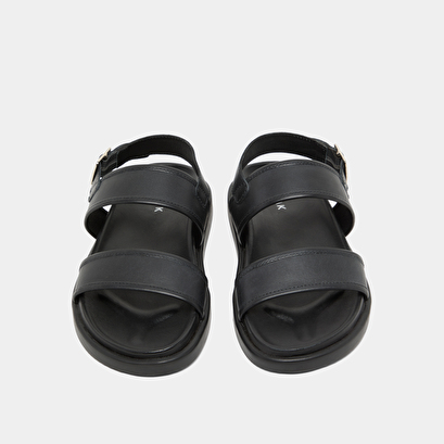 Sandals with double straps in black leather | wichita