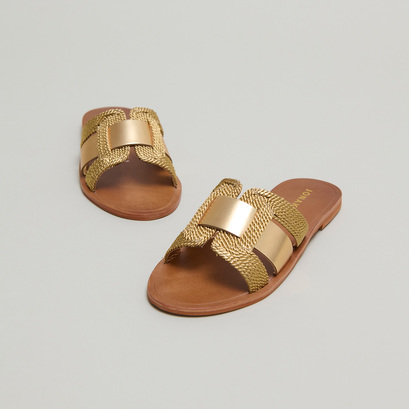 Flat sandals with wide straps gold