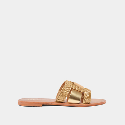 Flat sandals with wide straps gold
