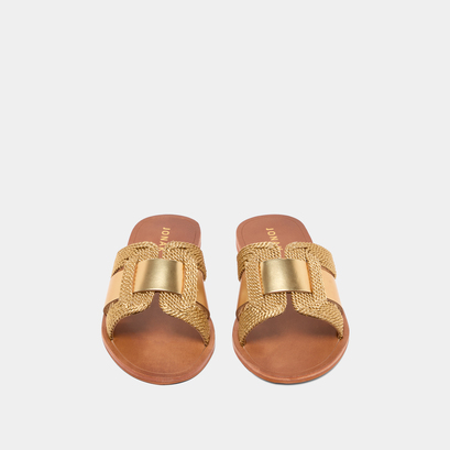 Flat sandals with wide straps gold