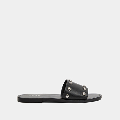 Mules with silver details in black grained leather | winslow
