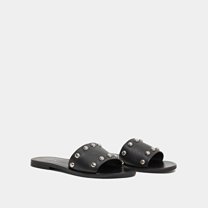 Mules with silver details in black grained leather | winslow