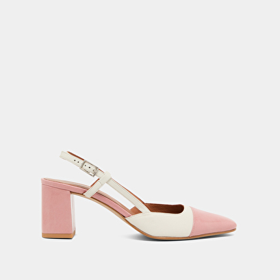 Babies with heels in ecru leather and pink pleated patent | DHAPOP