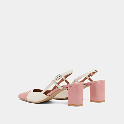 Babies with heels in ecru leather and pink pleated patent | DHAPOP